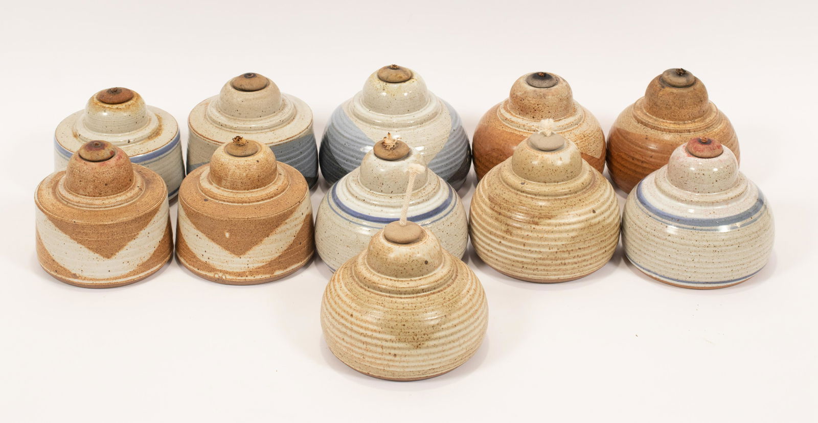 STONEWARE POTTERY OIL LAMPS, 11 H 5" (1 of 5)