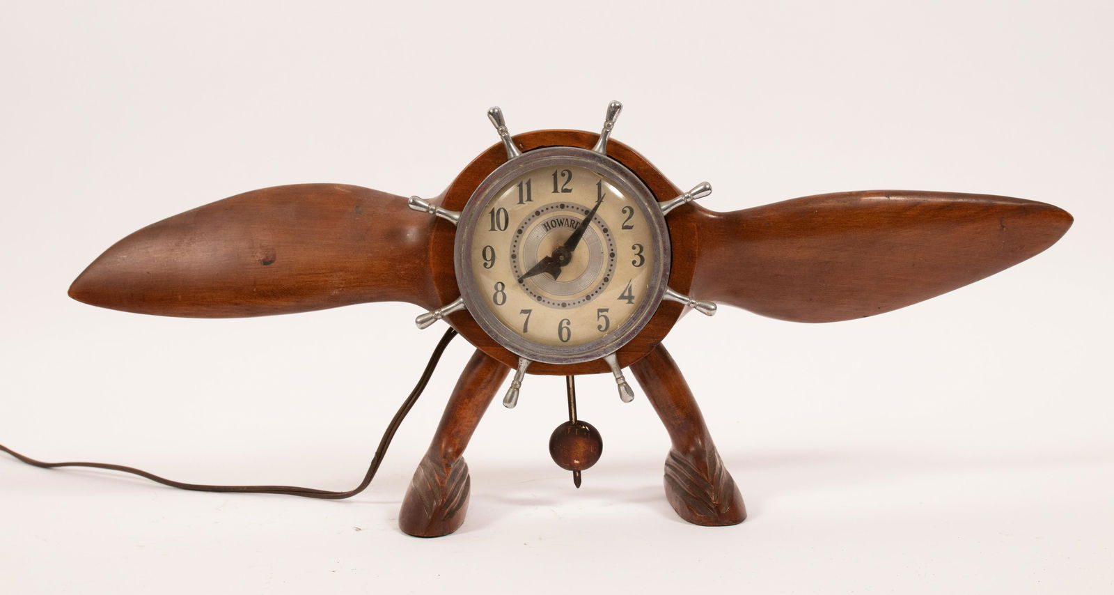 HOWARD MAHOGANY ELECTRIC SHELF CLOCK, H 9", W 22" (1 of 6)