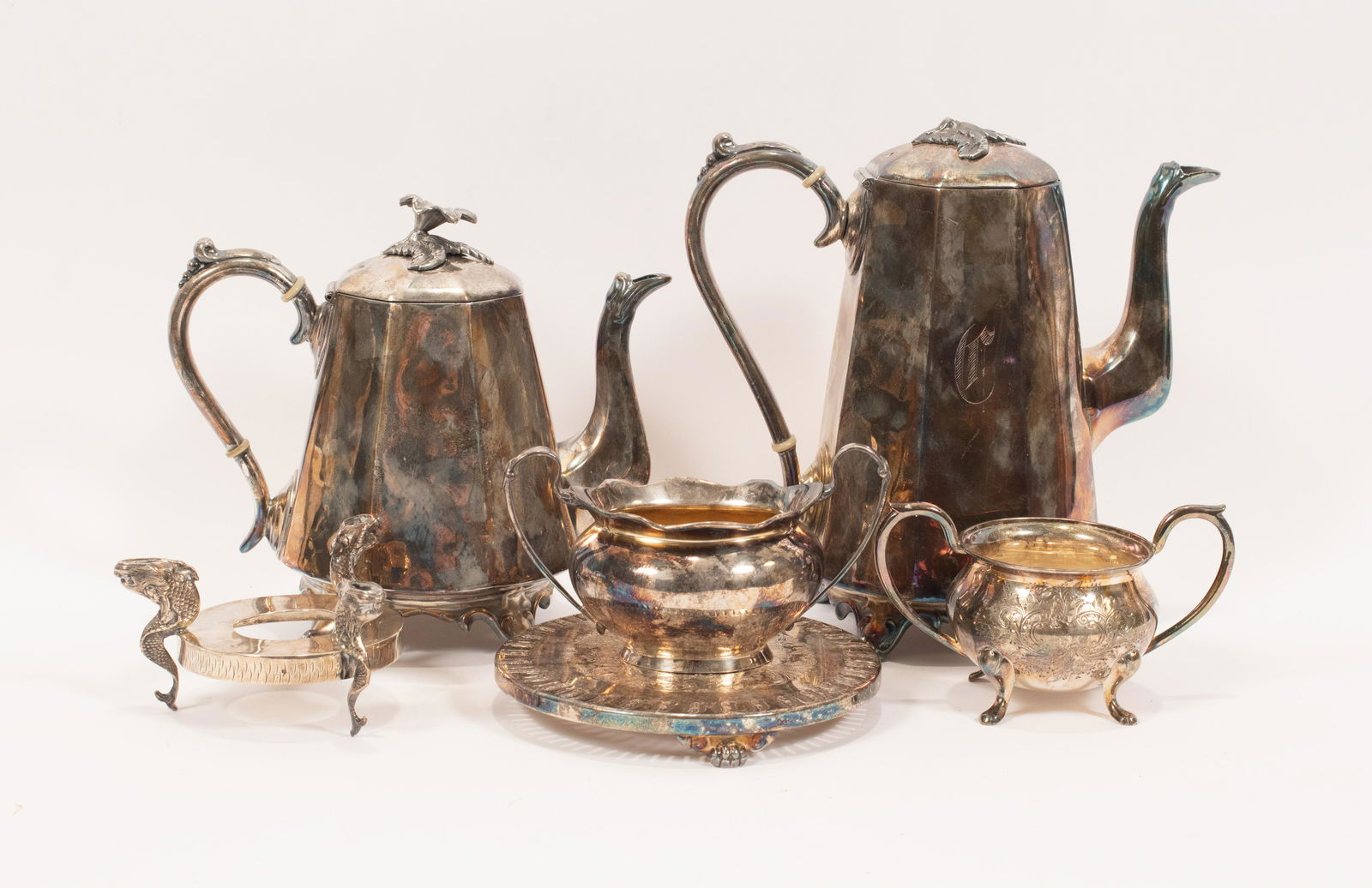 SILVER PLATE VESSELS & STANDS, 6 PCS, H 1"-9" (1 of 8)