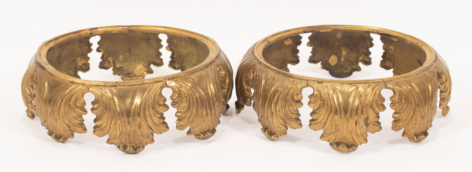 GILT BRONZE STANDS, PAIR, H 2.75", DIA 7.5" (1 of 2)