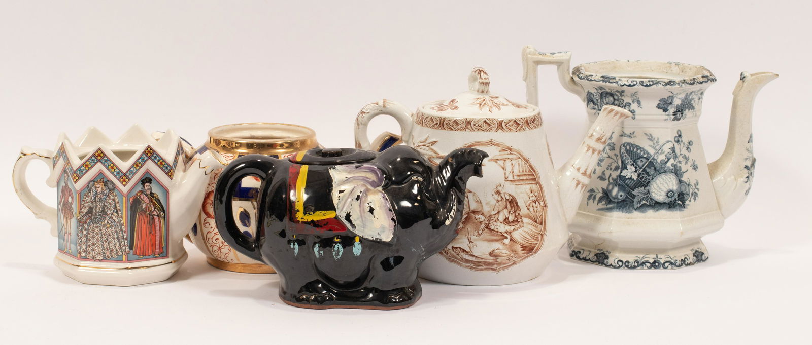 PORCELAIN & CERAMIC TEAPOTS, 19TH-21ST C., 5 PCS, H (1 of 3)