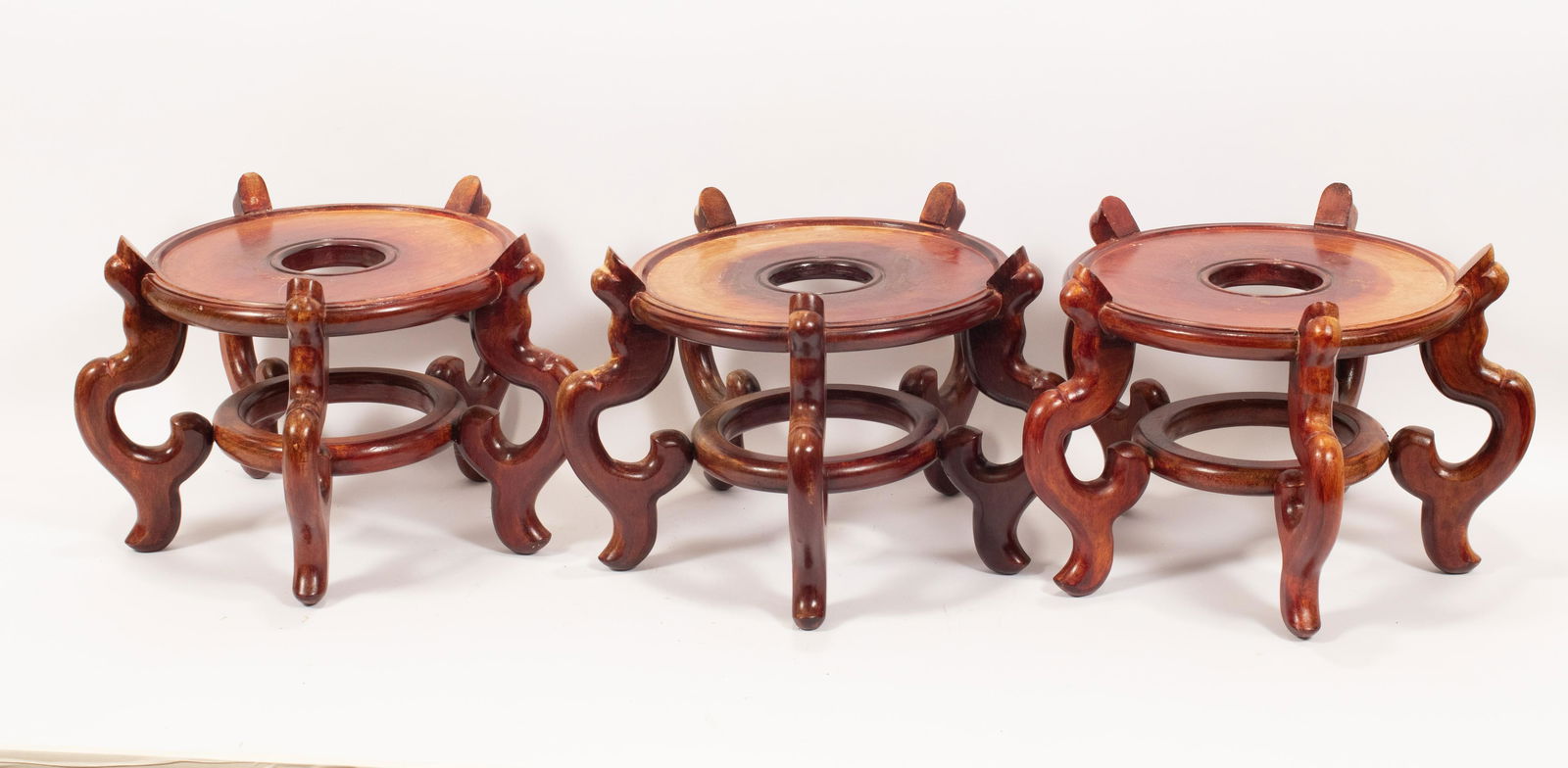 ORIENTAL STAINED WOOD STANDS, 3 PCS, H 10", DIA 14" (1 of 2)