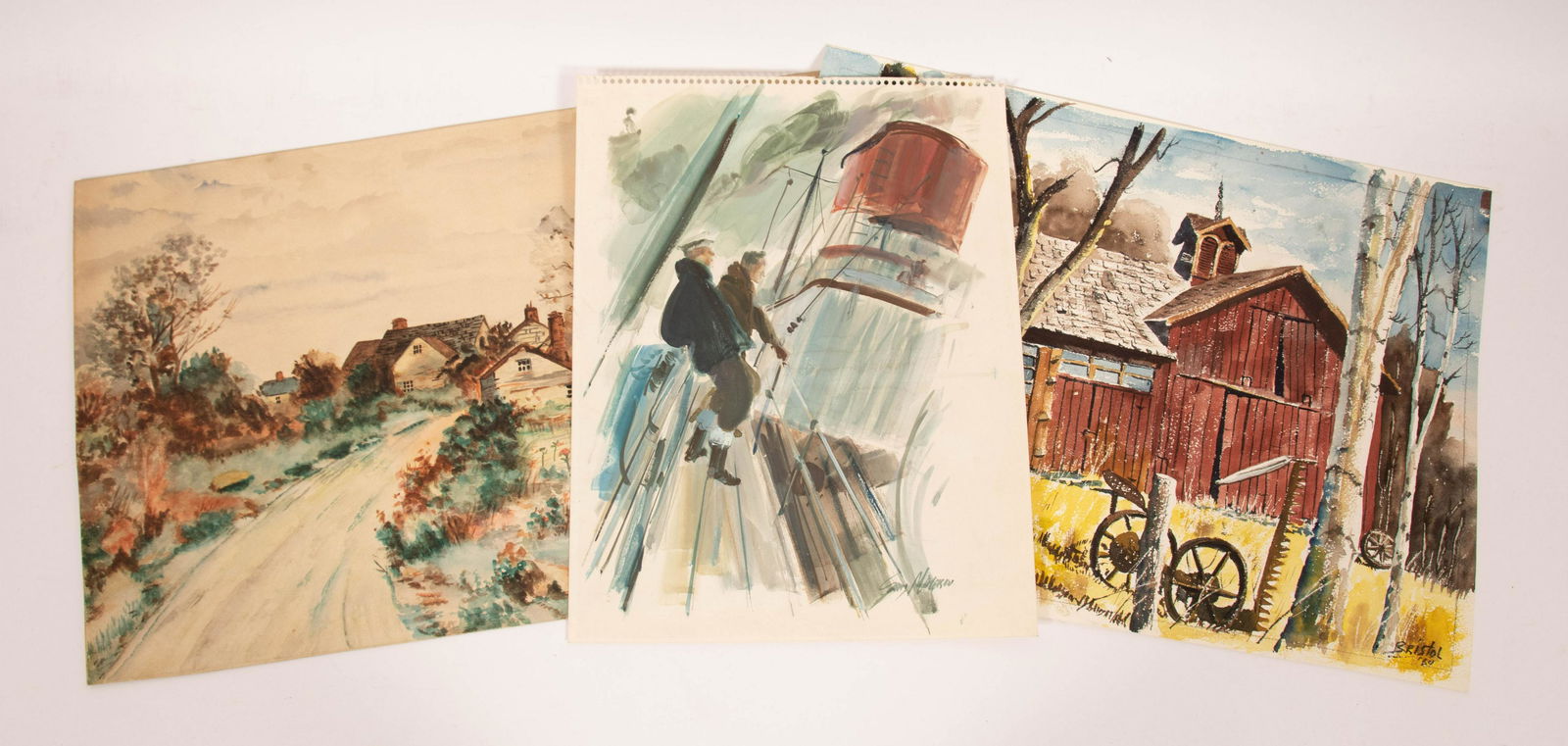 VARIOUS ARTISTS WATERCOLORS ON PAPER, GROUP OF THREE H (1 of 4)