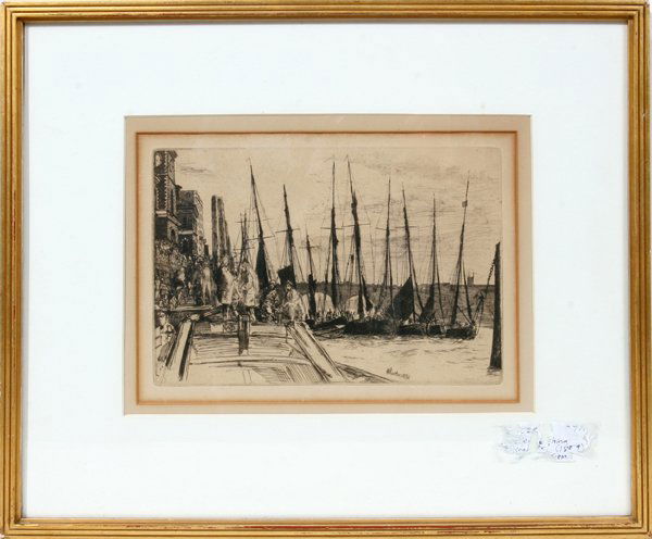 JAMES MC NIELL WHISTLER ETCHING, BILLINGSGATE: JAMES MC NIELL WHISTLER (AMER. 1834-1903), ETCHING, BILLINGSGATE, 5 7/8" X 8 7/8":1859 collection of Anna Hoffman Cleaver