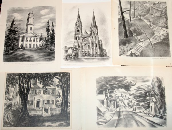 MILDRED WILLIAMS, LITHOS IN BLACK & WHITE, 30: MILDRED WILLIAMS, LITHOS IN BLACK & WHITE, 30, 6 3/4" X 5 1/4" - 12 1/2" X 9", LANDSCAPES/CITYSCAPES:Some repeat titles; all unframed.
