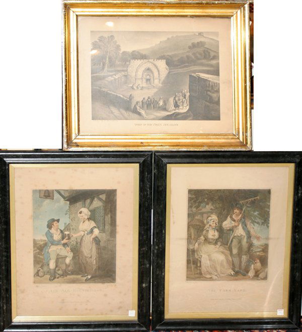 ANTIQUE GRAPHICS, 3: MEZZOTINTS AFTER SINGLETON: ANTIQUE GRAPHICS, 3: MEZZOTINTS AFTER SINGLETON, PAIR, 12" X 9" & KURZ & ALLISON, LITHO, 10" X 15":Framed.