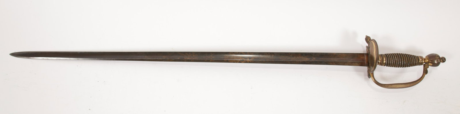 GIBSON, THOMSON & CRAIG, EDINBURGH, BRITISH INFANTRY: GIBSON, THOMSON & CRAIG, EDINBURGH, BRITISH INFANTRY OFFICER SWORD, C. 1798-1803, L 37 1/4" OVERALL Ricasso marked "Gibson. Thomson & Craig's" and on the other side "Warrented". Having an etched and g