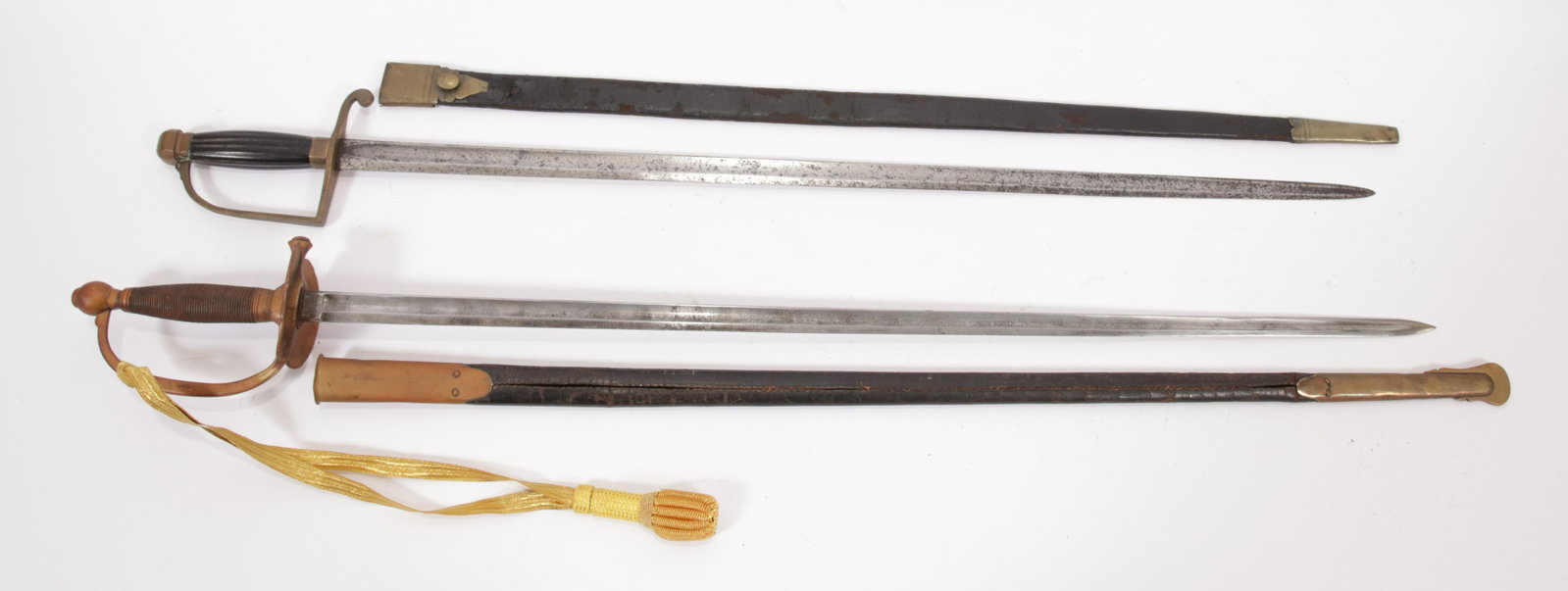 U.S. M1840 NCO SWORD, AMES MFG. CO., 1864, ALSO AN: U.S. M1840 NCO SWORD, AMES MFG. CO., 1864, ALSO AN UNMARKED SWORD, TWO PCS., L 32" BLADE Manufactured by the Ames Manufacturing Co. of Chicopee Mass. Ricasso marked "US A.H.K. 1864" and "Ames Mfg Co C