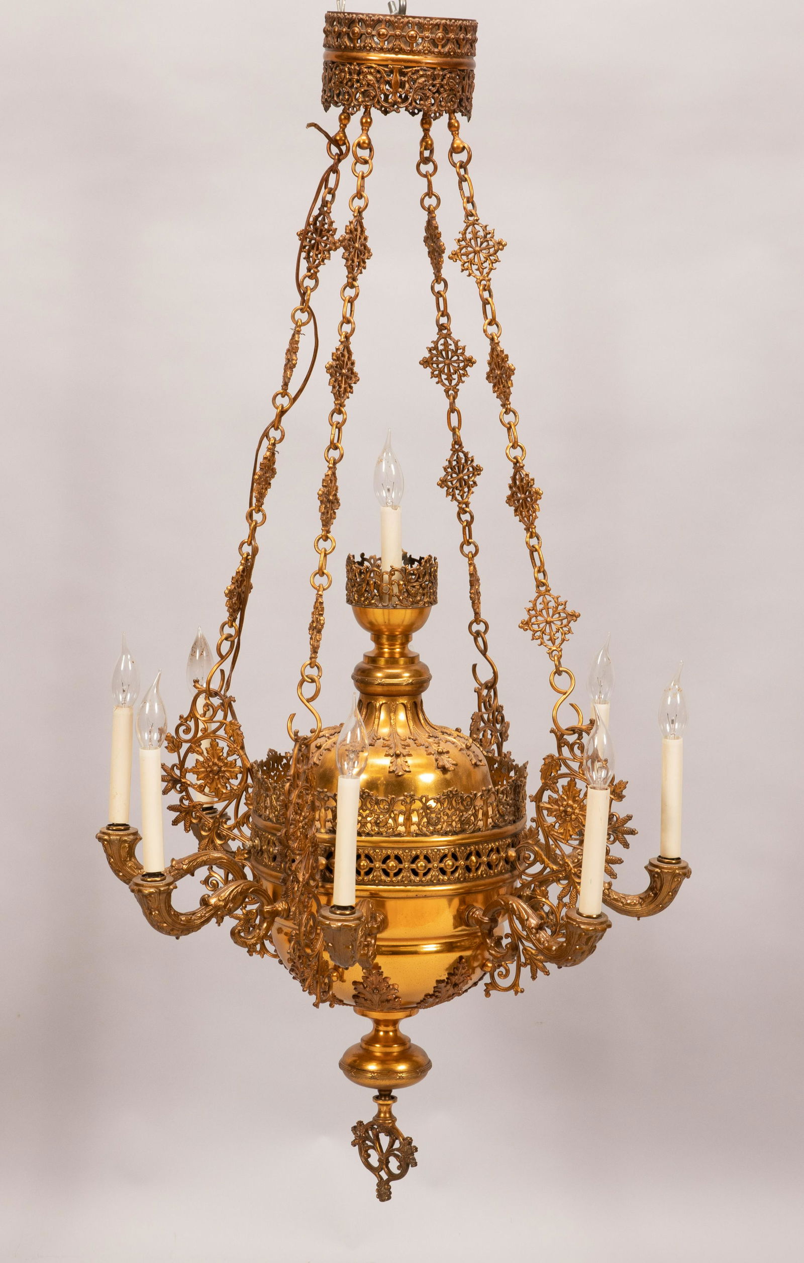 BRASS 8 ARM CHANDELIER C 1920 H 50" DIA 24" (1 of 5)