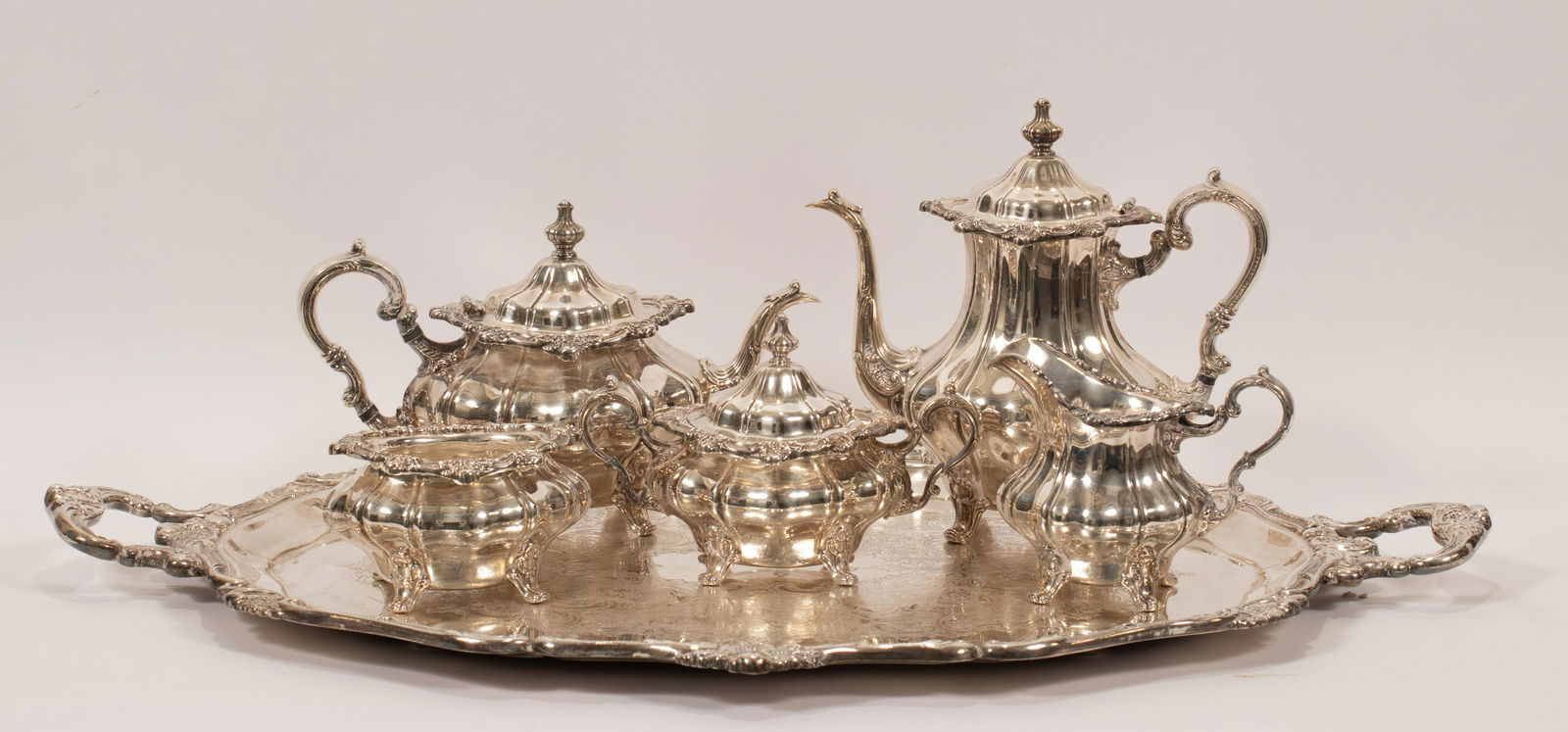 GORHAM 'ROSEWOOD' SILVER PLATE TEA SET, 6 PCS, H 3"-10" (1 of 10)