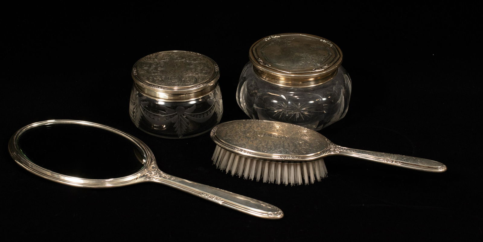 STERLING HAND MIRROR, COVERED  POWDER JARS, ETC.  4 (1 of 7)