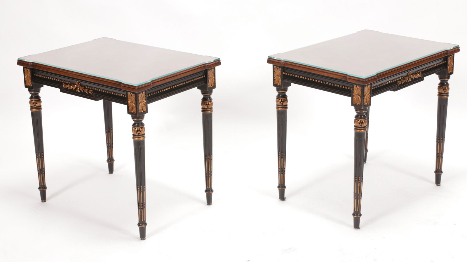 KARGES EBONY AND WALNUT LAMP TABLES PAIR H 24" W 18" L (1 of 5)