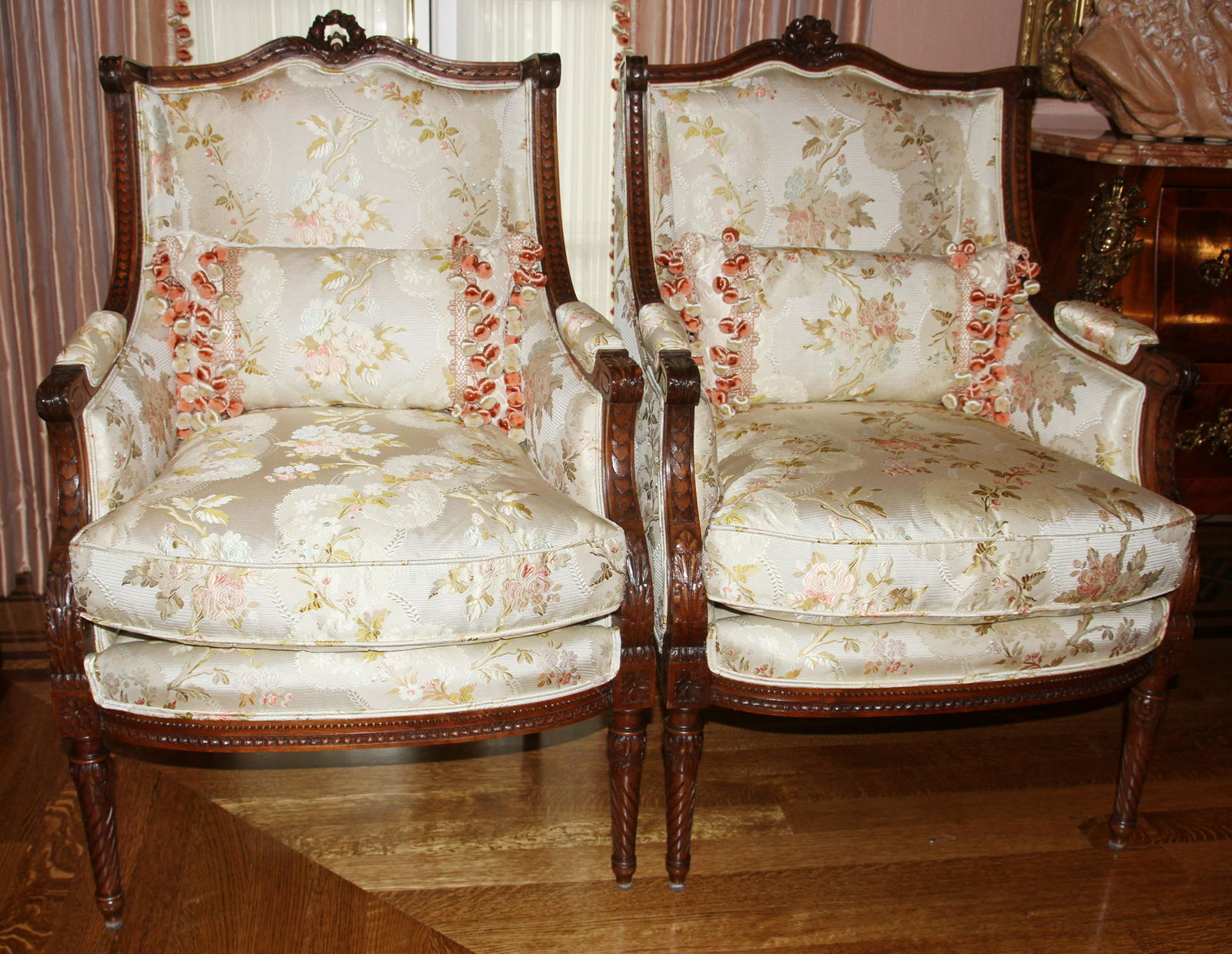 FRENCH CLASSIC WALNUT BERGERES, PAIR H 42" W 26" (1 of 4)