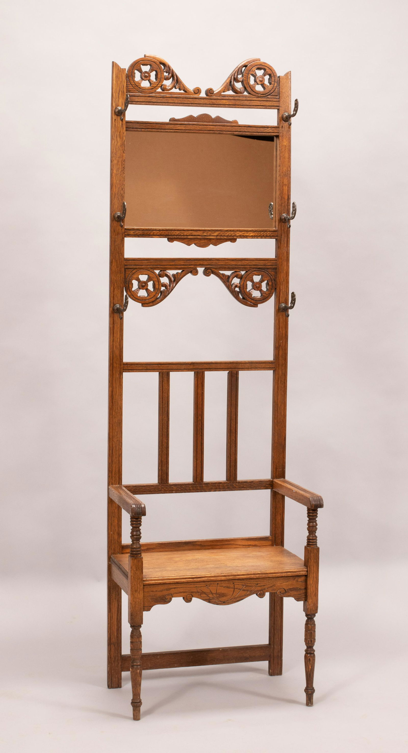 OAK HALL TREE, C. 1910, H 76", W 23" (1 of 7)