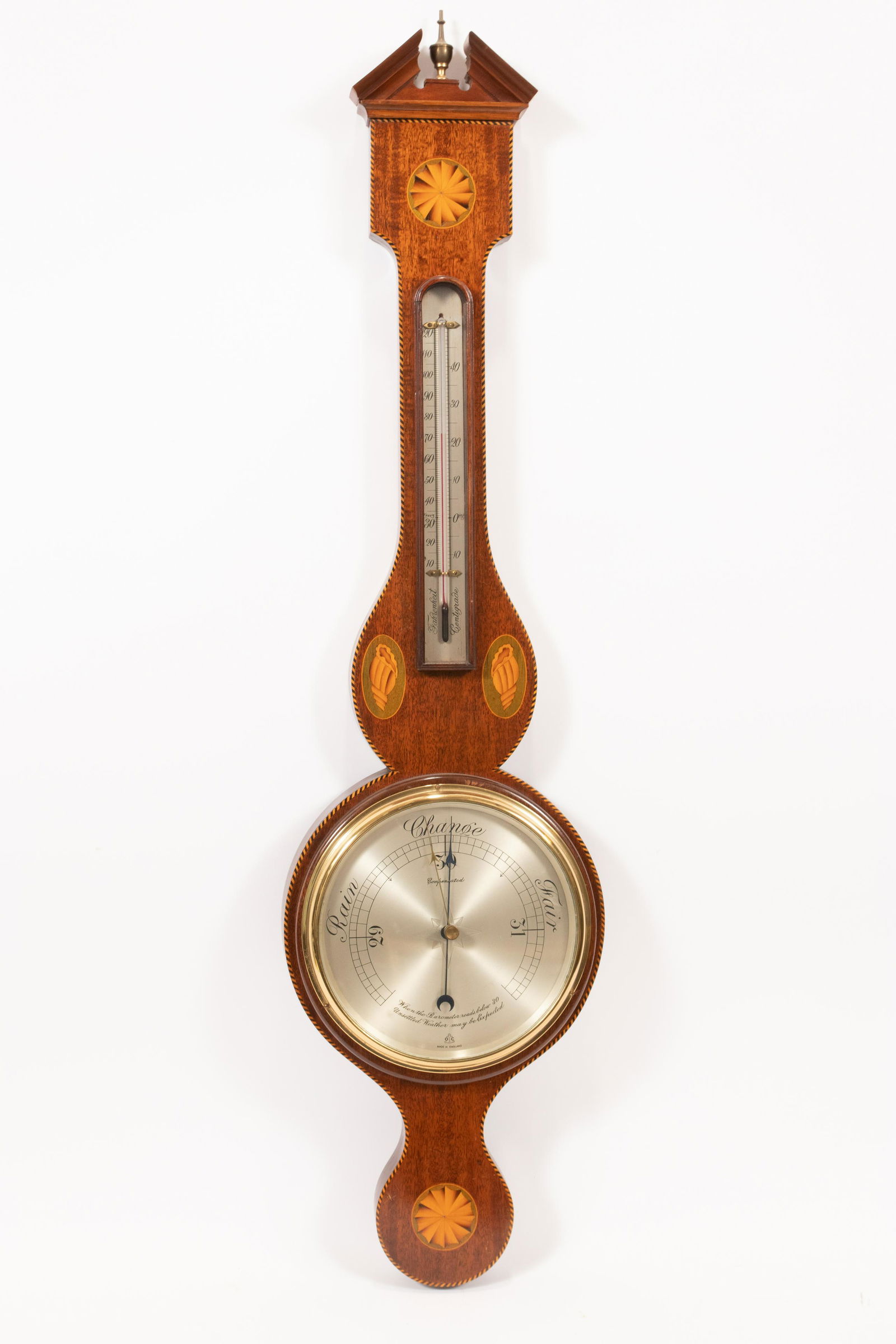 ENGLISH REGENCY STYLE BAROMETER, C. 1900, H 40", W 10" (1 of 8)