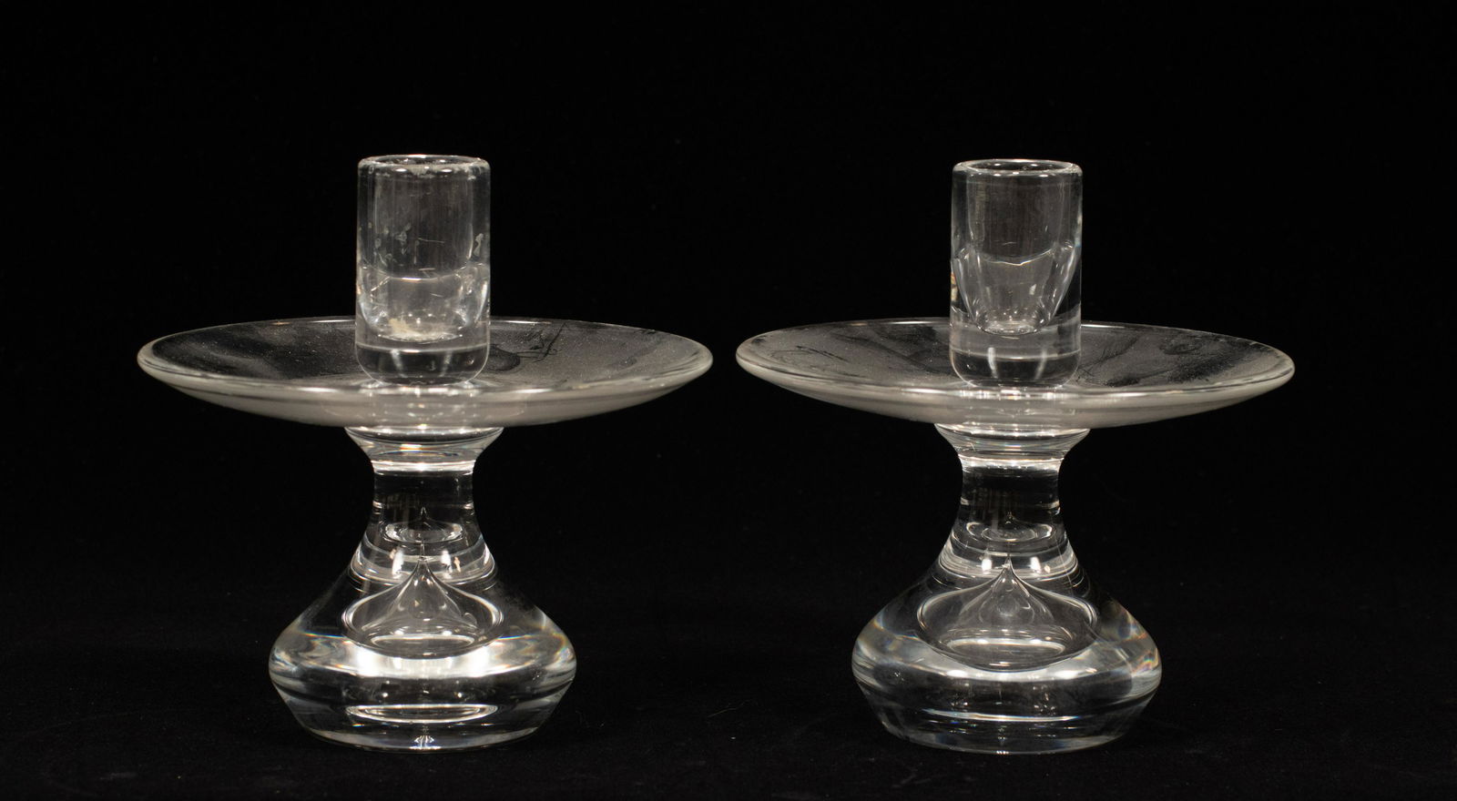 STEUBEN HAND BLOWN CANDLESTICKS, PAIR H 5" DIA 5" (1 of 2)