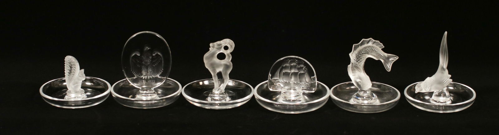 LALIQUE CRYSTAL RING HOLDERS, SIX PIECES, H 4", D 3 (1 of 6)