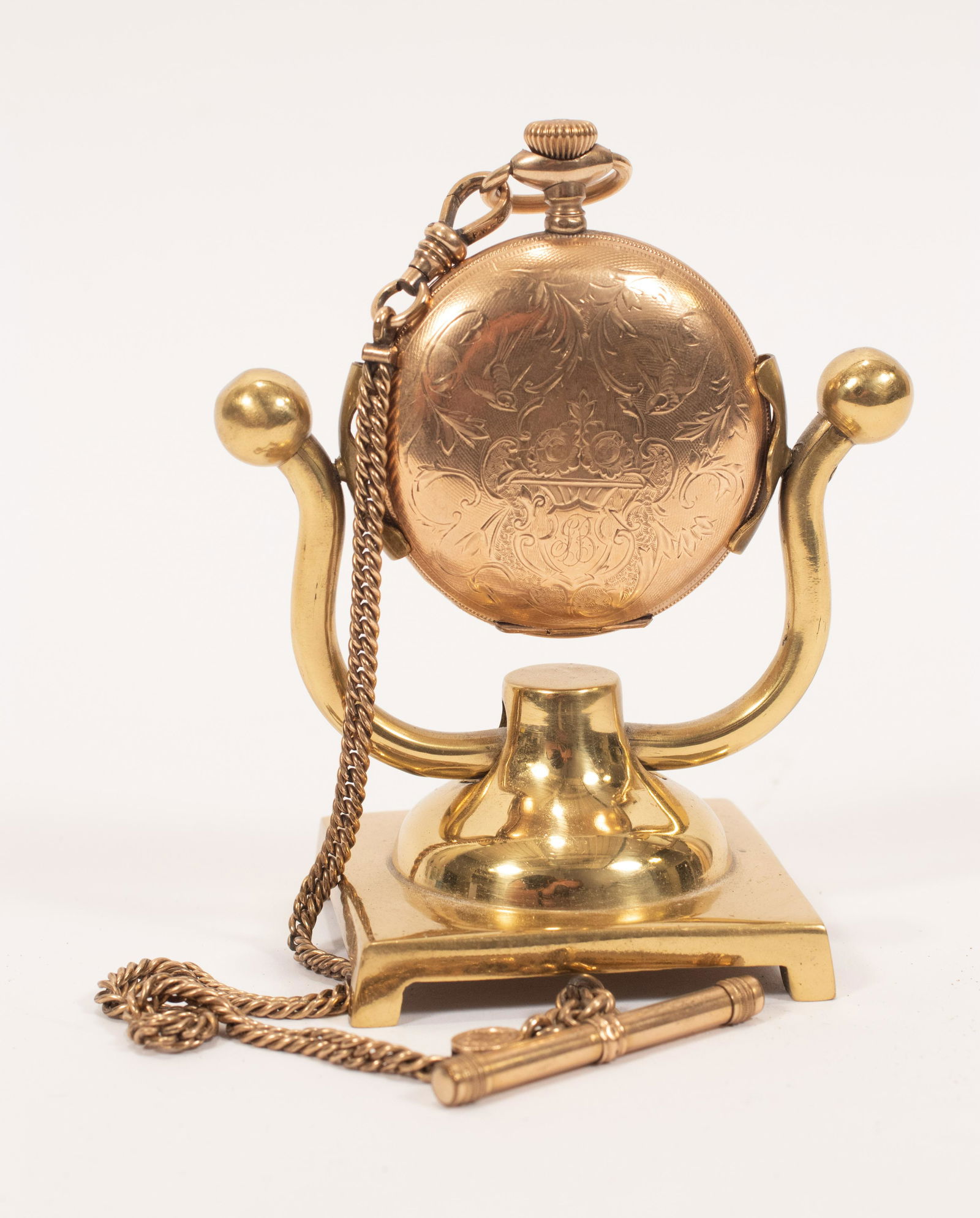 WALTHAM 21-JEWEL GOLD FILLED POCKET WATCH + STAND, DIA (1 of 8)