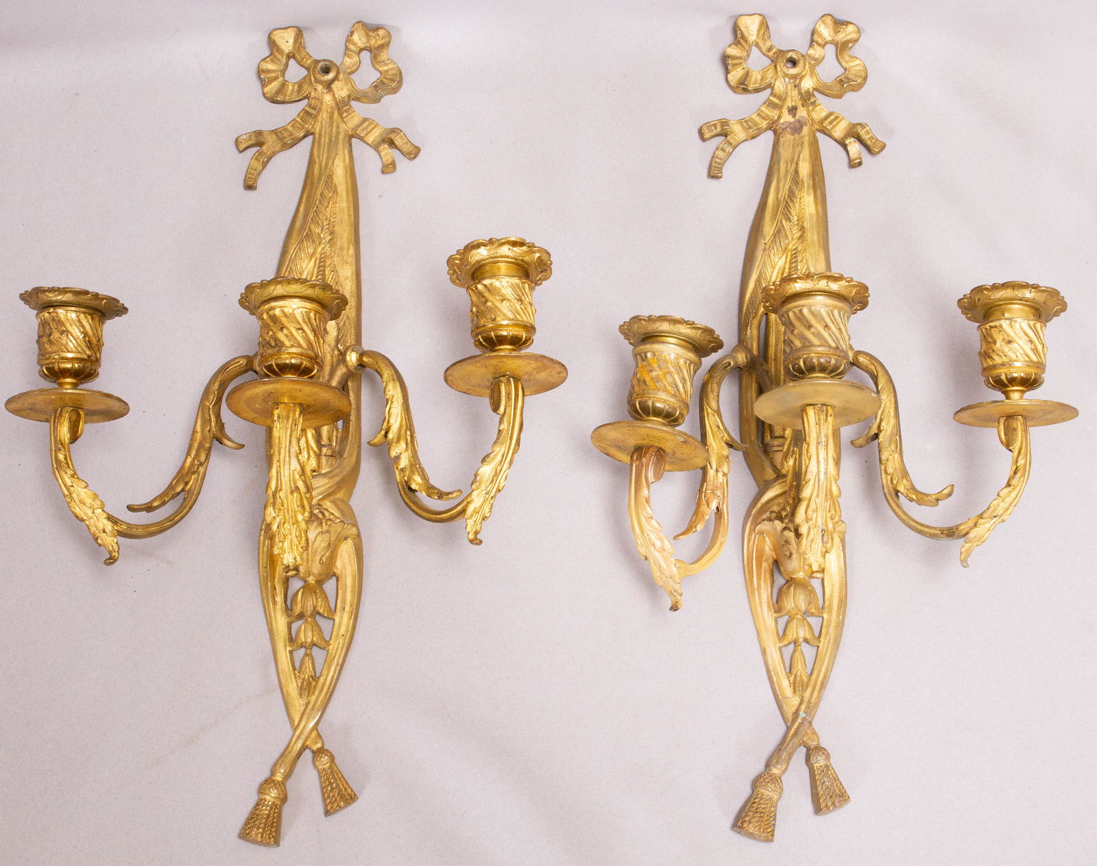 LOUIS XV STYLE DORE BRONZE SCONCES, 19TH C, PAIR, H (1 of 4)