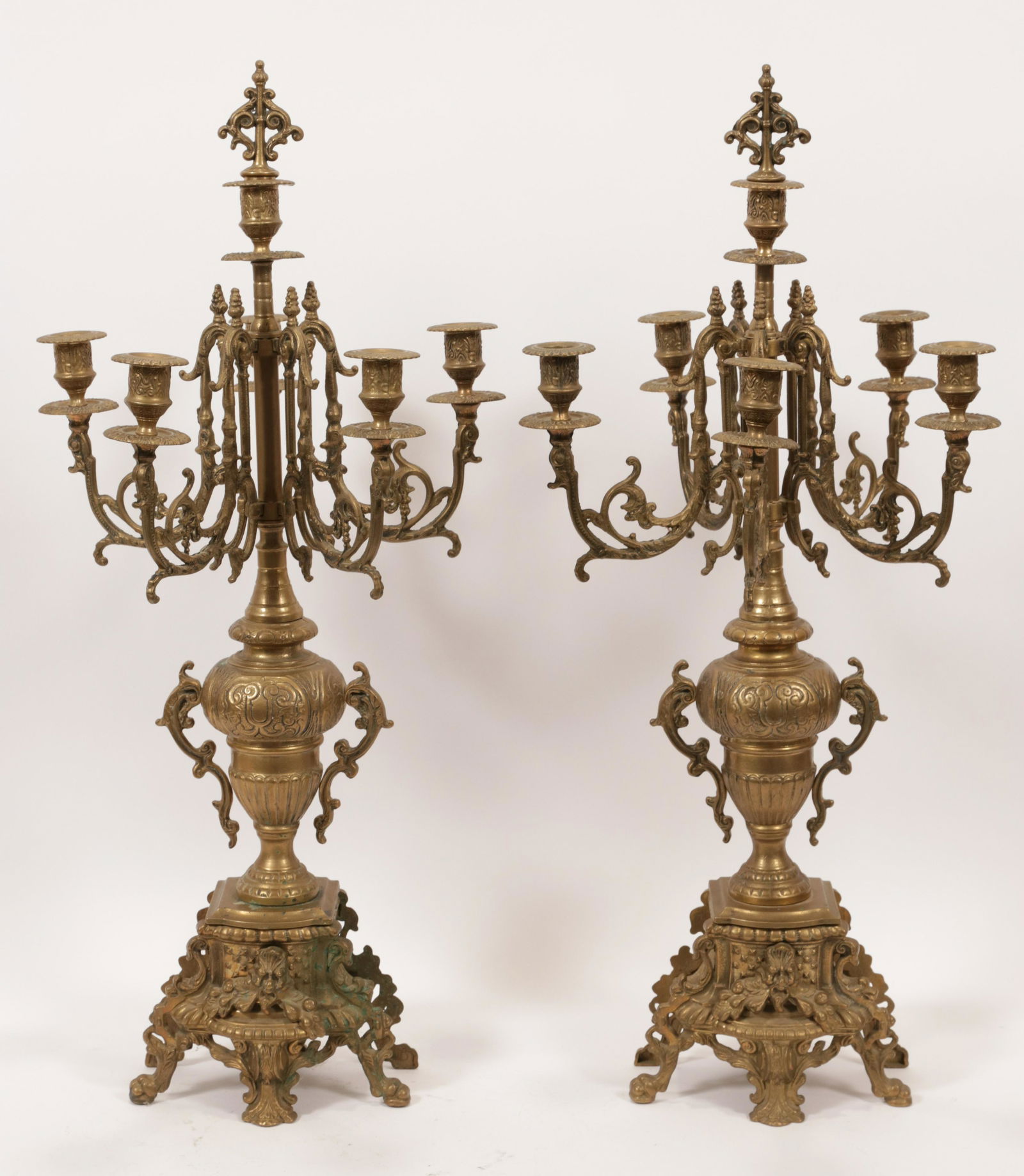 FRENCH BRONZE CANDELABRAS, PAIR 19TH.C. H 26.5" DIA 11" (1 of 11)