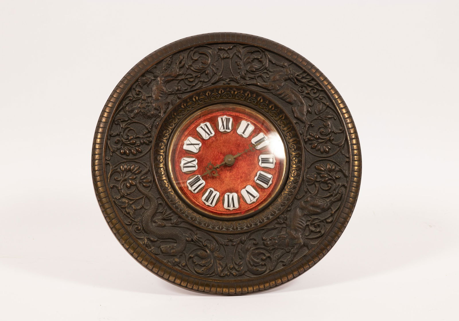 BRONZE PATINATED DIAL CLOCK, C. 1900, DIA 12" (1 of 7)