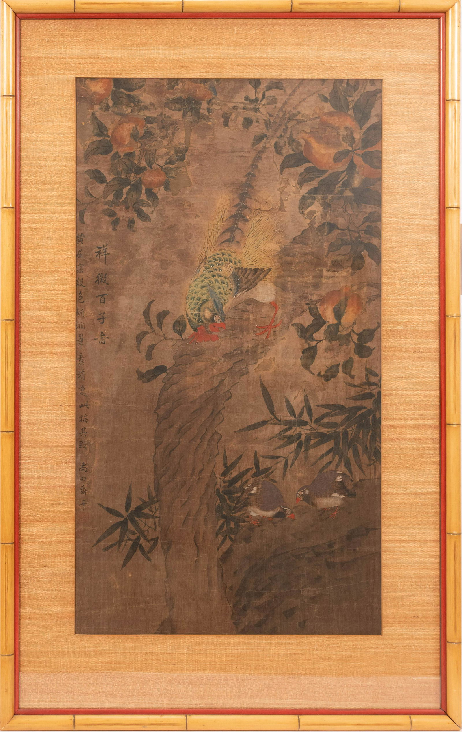 CHINESE WATERCOLOR & INK ON SILK, H 36", W 20", BIRDS (1 of 4)