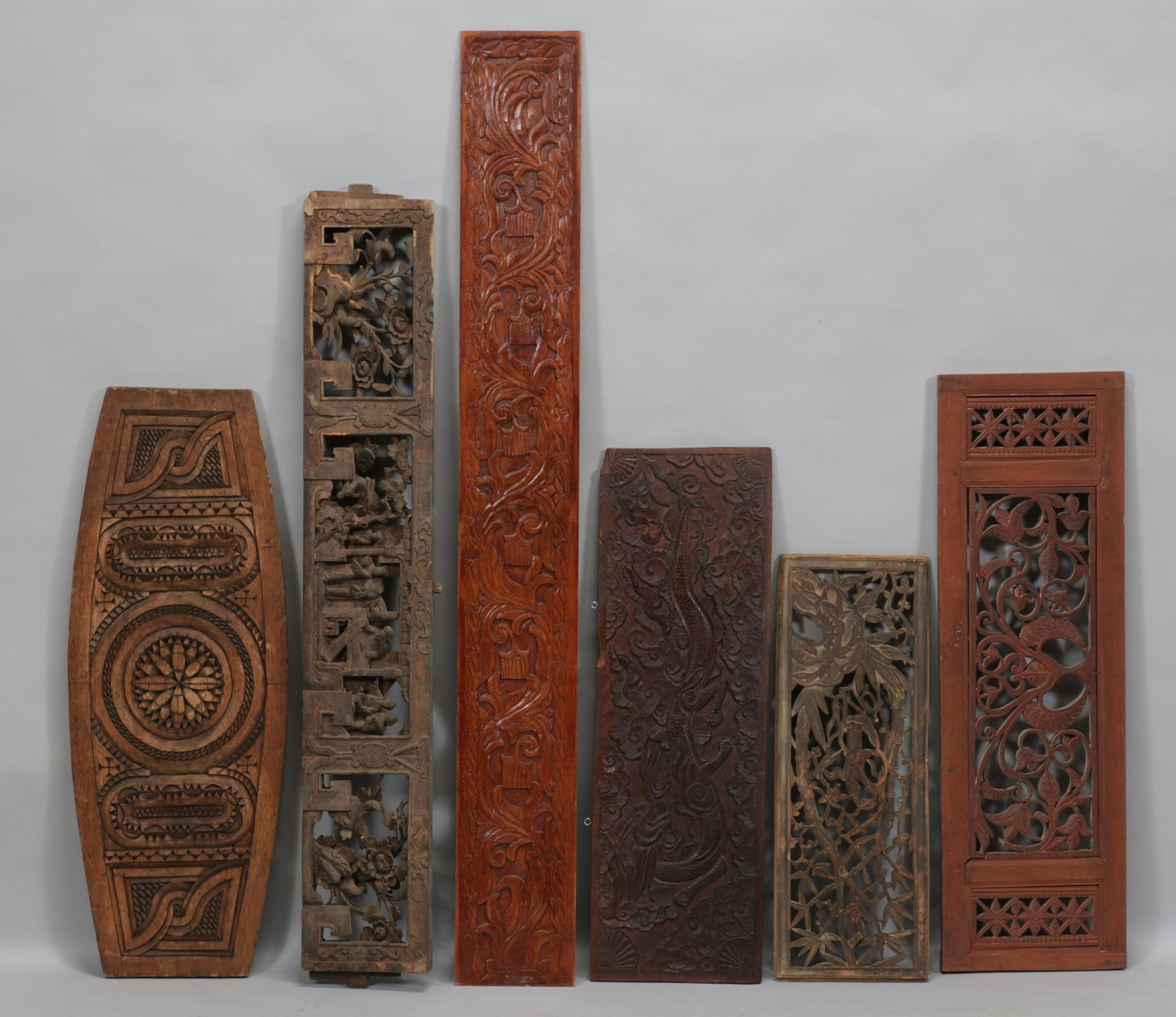 ASIAN CARVED WOOD WALL PLAQUES, 6 PCS, L 27"-61" (1 of 5)