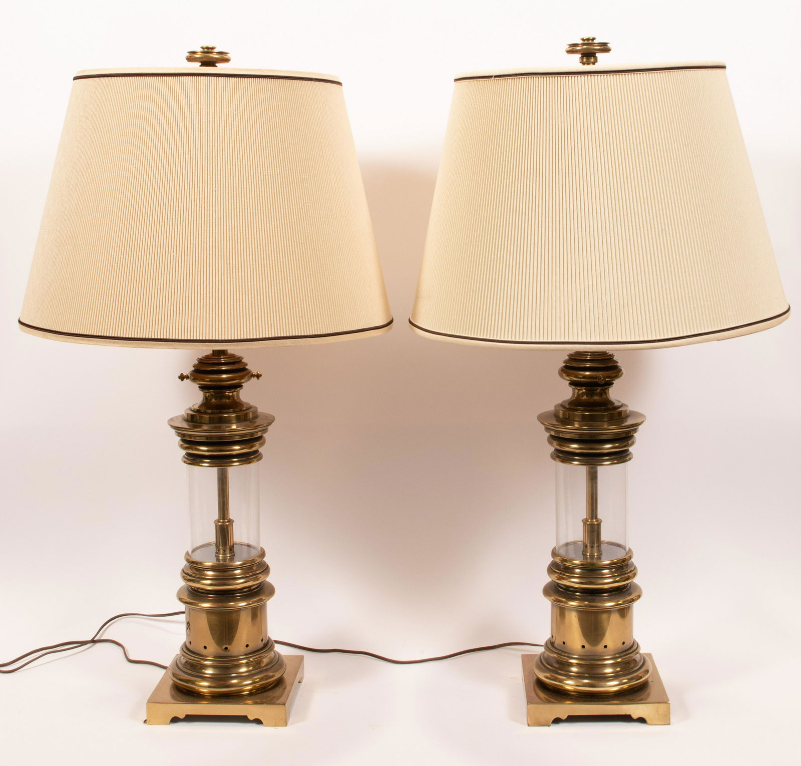LIGHTHOUSE STYLE BRASS & GLASS LAMPS, PAIR, H 35", W (1 of 7)