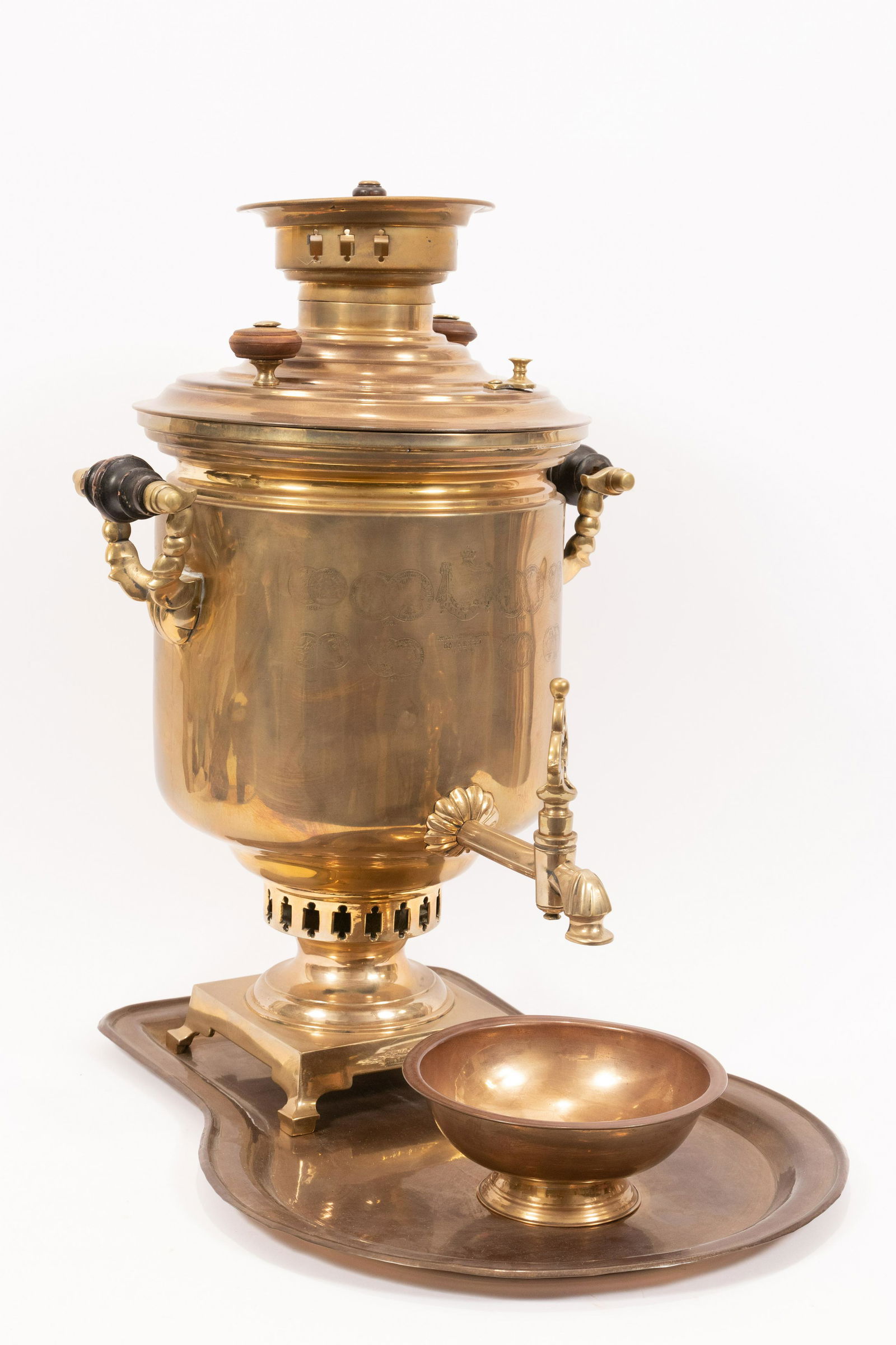 RUSSIAN BRASS SAMOVAR, 19TH.C. H 20.5" W 19" D 14" (1 of 8)