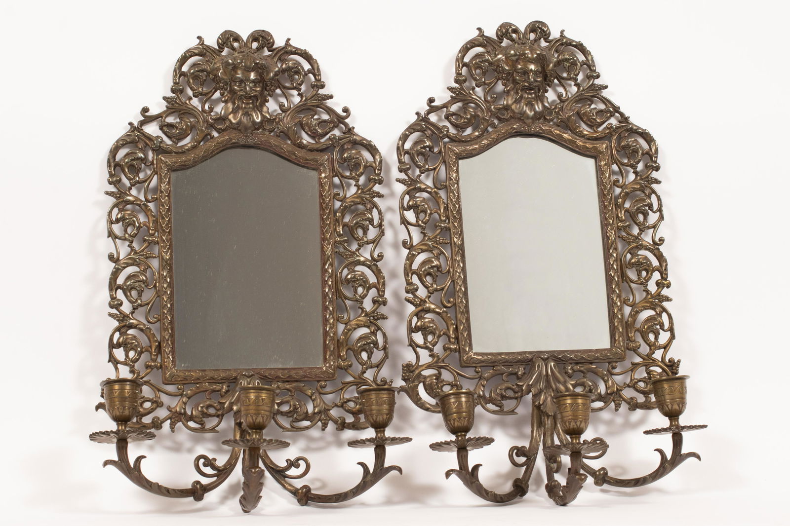 BRONZE PAIR OF MIRROR SCONCES C 1900 2 PCS H 17.5" W (1 of 6)