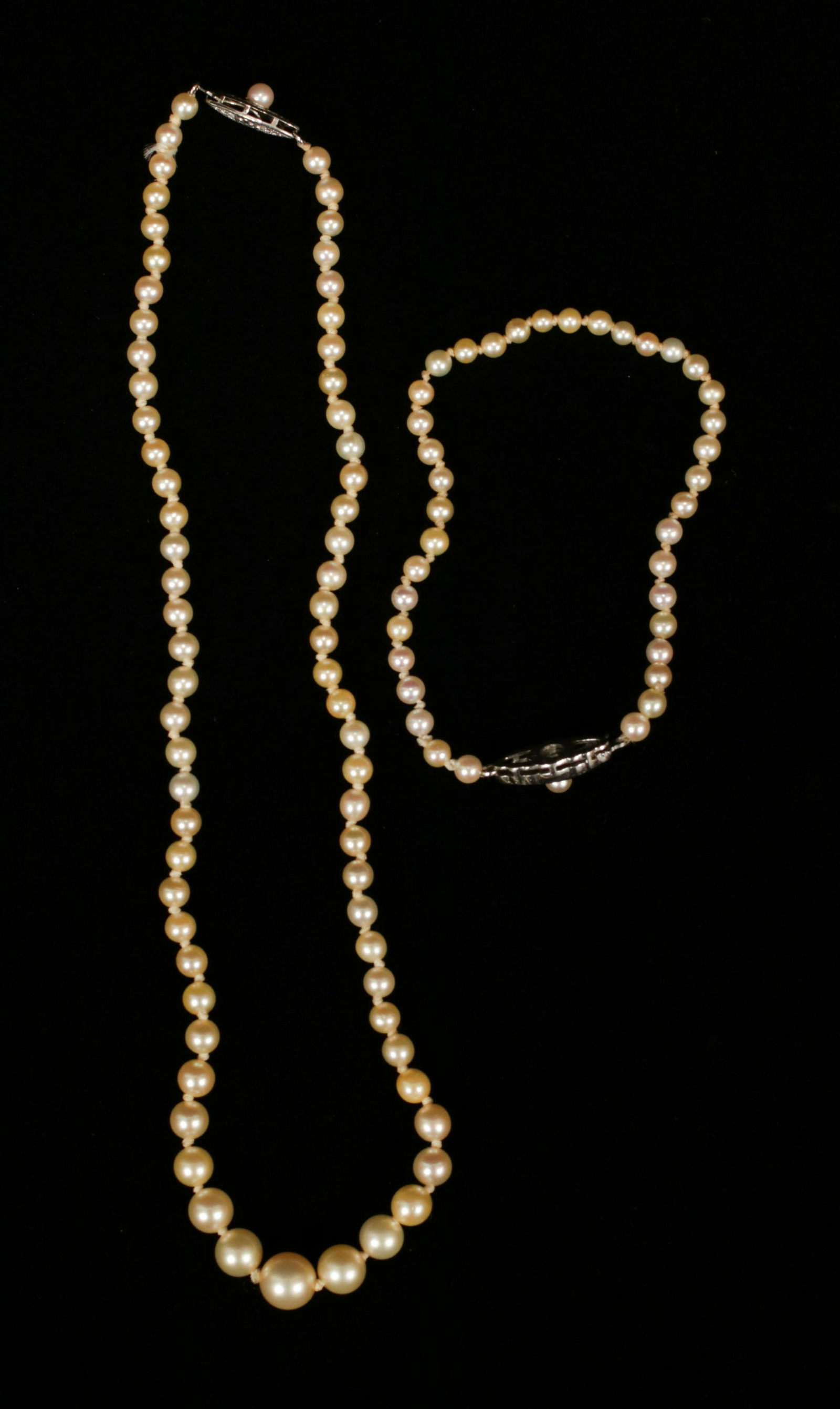 MIKIMOTO PEARL NECKLACE AND BRACELET L 14"; 6" (1 of 11)