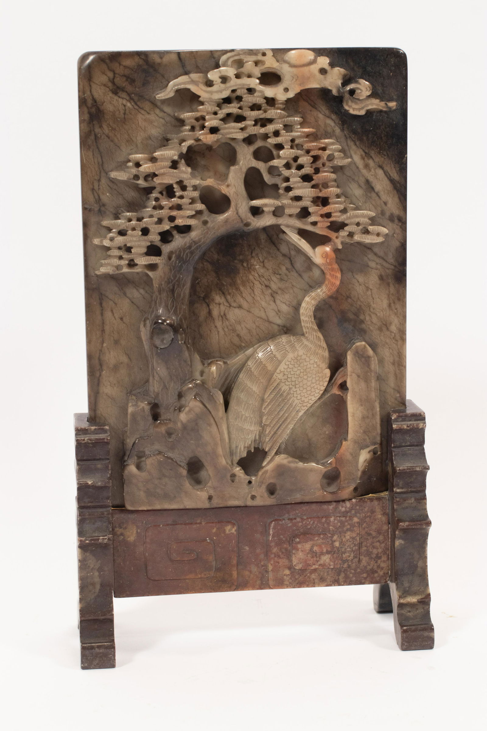 CHINESE HAND CARVED HARD STONE PANEL ON SUPPORT 19TH C. (1 of 4)