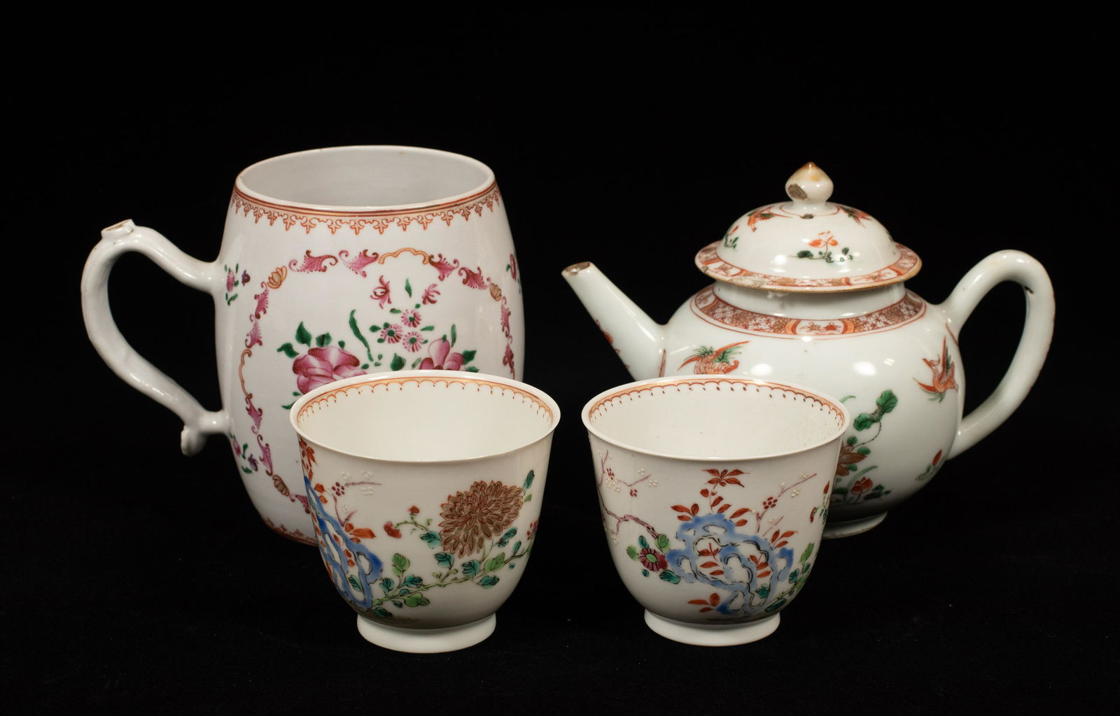 CHINESE EXPORT TEAPOT, MUG, TWO CUPS 18TH C. 4 PCS (1 of 6)