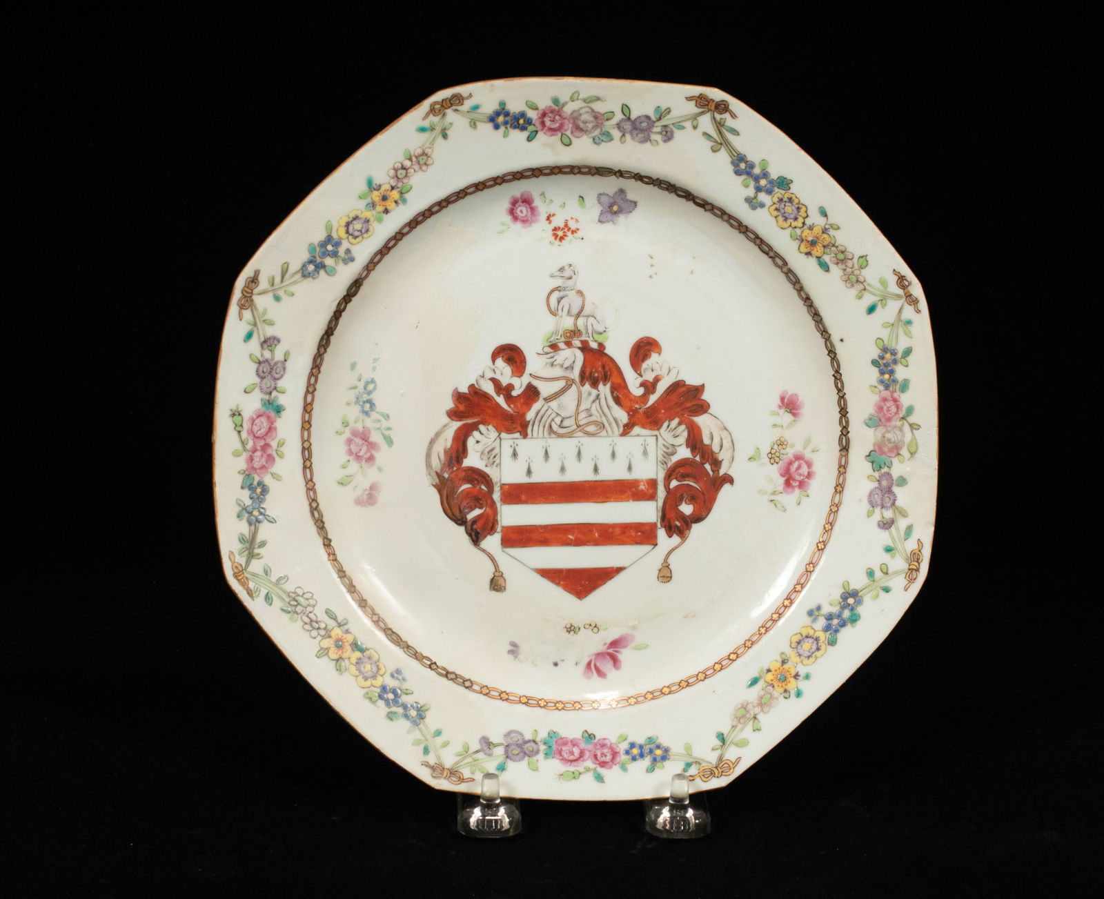 CHINESE EXPORT ARMORIAL PLATE 18TH C. DIA 8.5" (1 of 6)