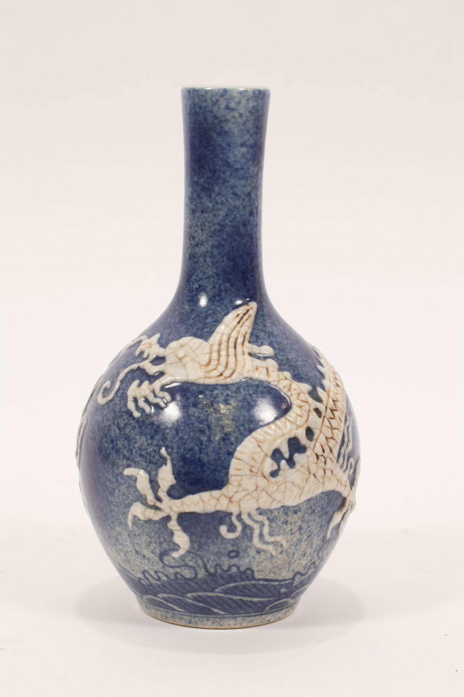 CHINESE BLUE GLAZE PORCELAIN VASE, H 9.25", DIA 5" (1 of 4)