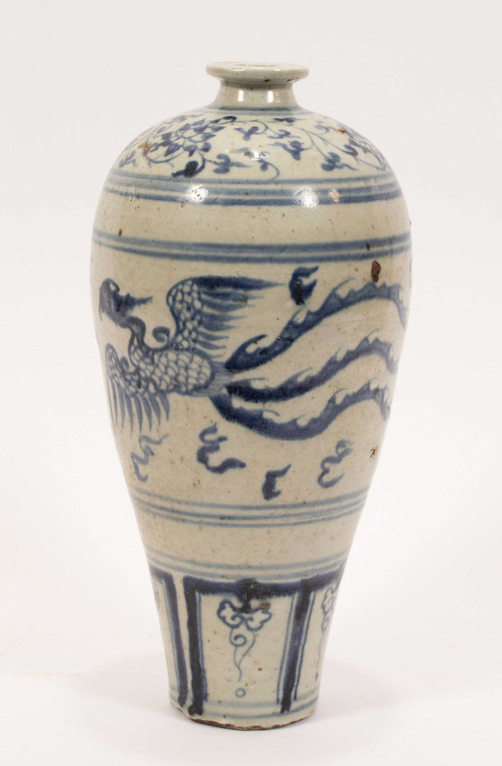 CHINESE BLUE & WHITE PORCELAIN VASE, H 12", DIA 5.5" (1 of 5)