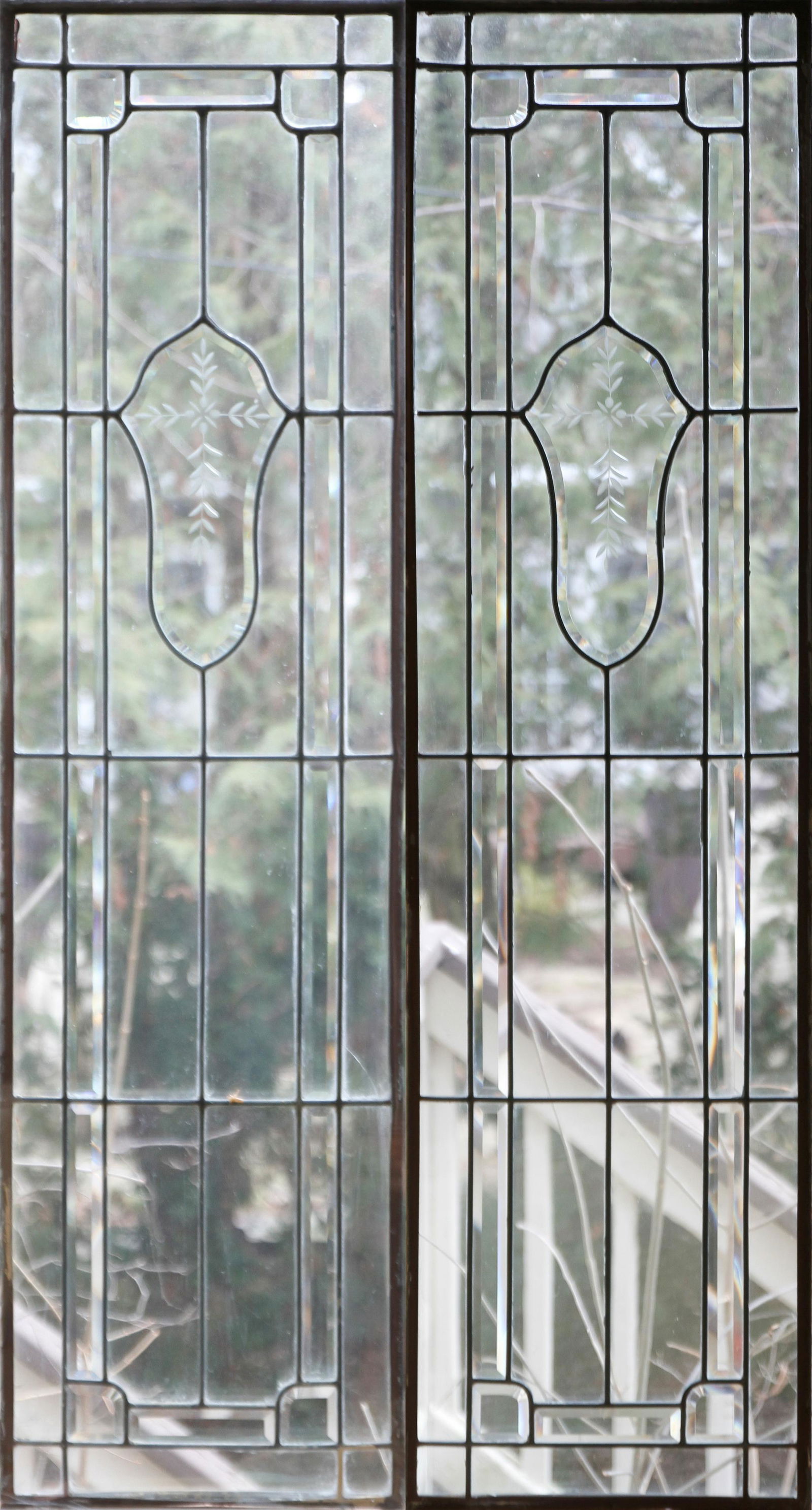 CLEAR BEVEL LEADED GLASS WINDOW PANES H 51" W 14" (1 of 4)