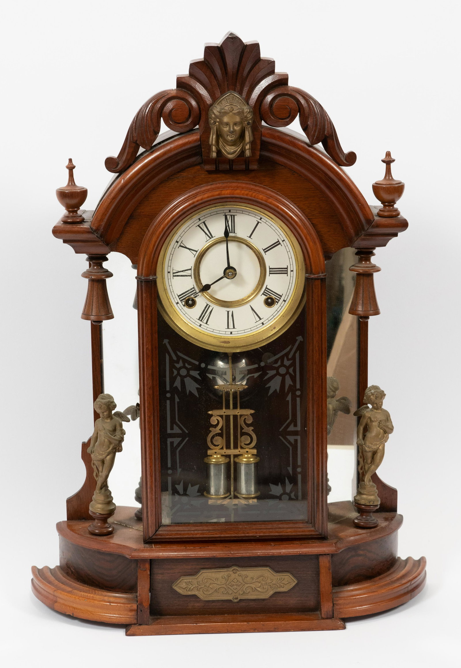 W. WELCH VICTORIAN WALNUT MANTLE CLOCK, H 24", W 17", D (1 of 7)