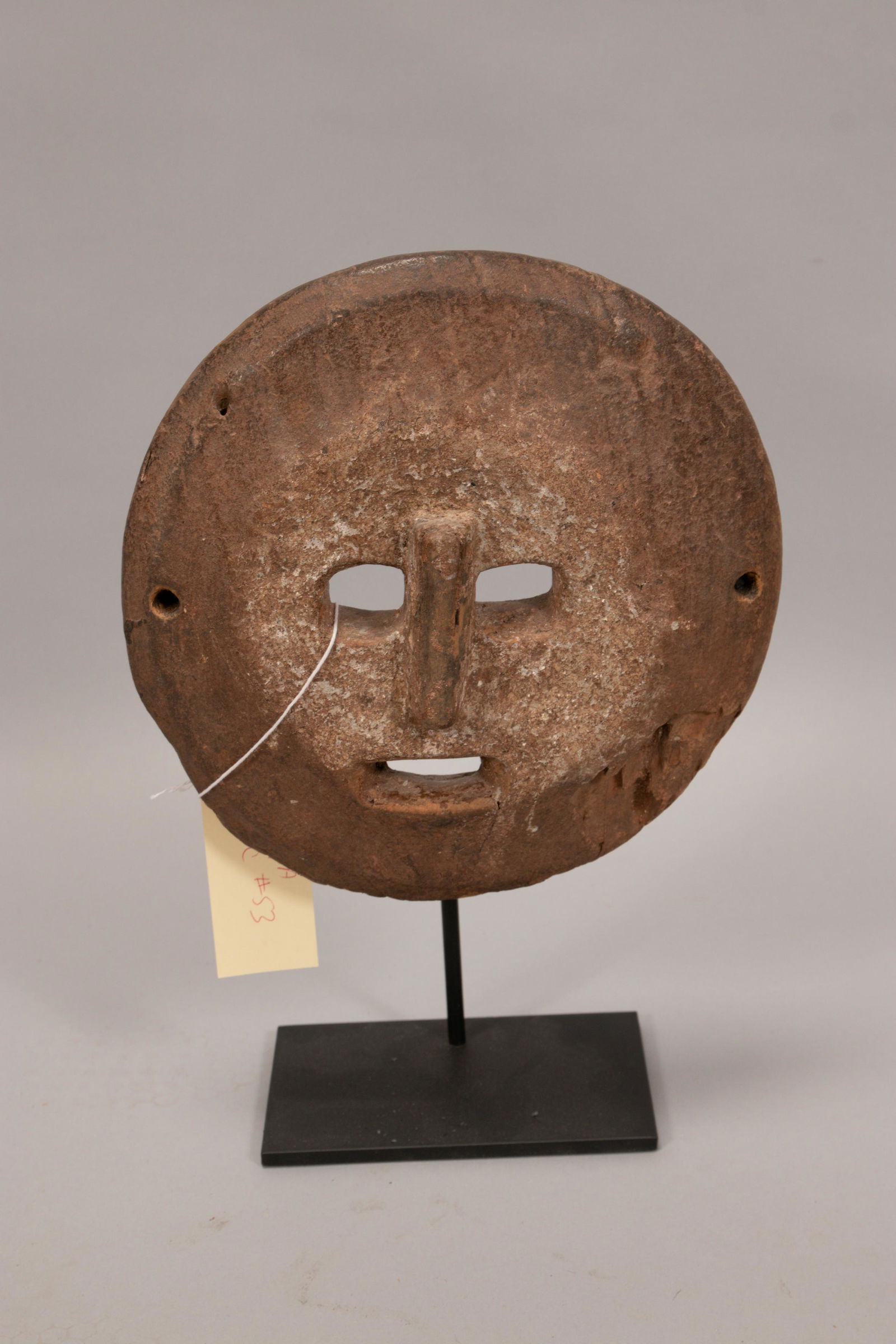 AFRICAN CARVED WOOD MASK, D 2", DIA 9" (1 of 2)