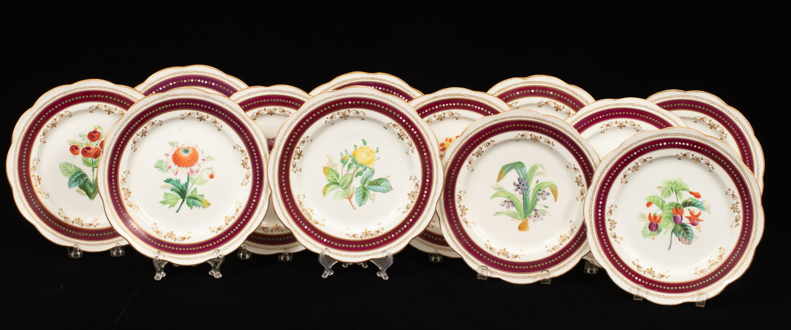 SPODE DESSERT PLATES, HAND PAINTED 19TH.C. SET OF 12 (1 of 7)