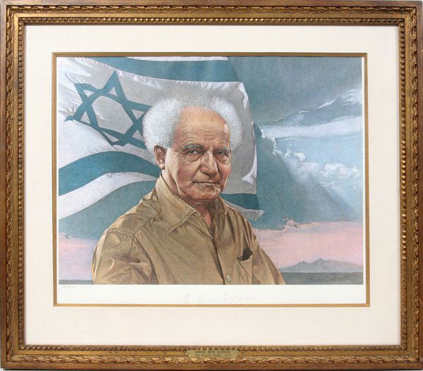 LIMITED EDITION SIGNED PRINT DAVID BEN-GURION: LIMITED EDITION SIGNED PRINT OF DAVID BEN-GURION, 1973:Numbered in pencil "180/500" at the lower left, artist signed in pencil "Herbert Davidson" at the lower right and signed in pencil by David Ben-G