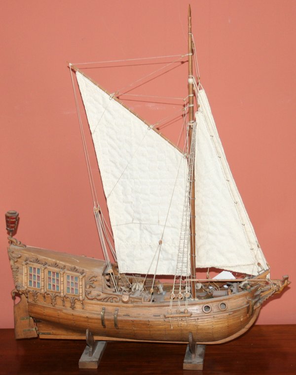 WOOD SHIP MODEL, CHINESE: WOOD SHIP MODEL, CHINESE:On cradle. From the Estate of W. A. Warrick, Plymouth, Mi.