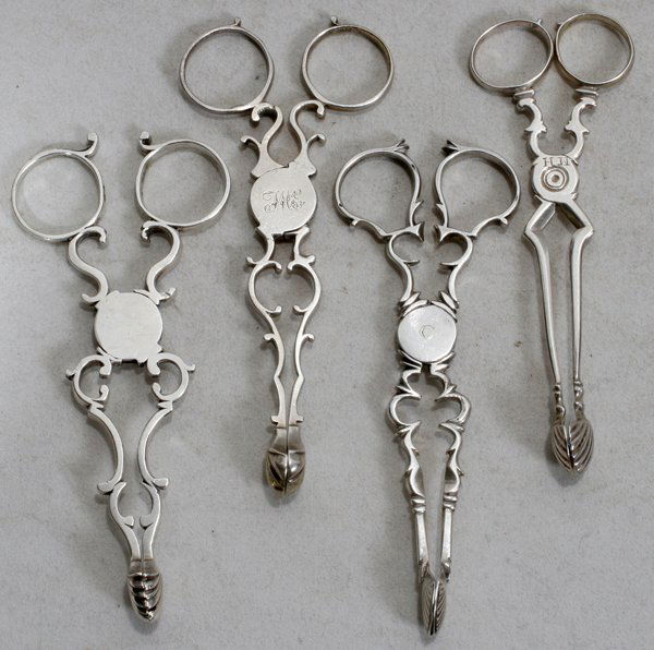 021156 STERLING SUGAR NIPPERS (4), 18TH C.,