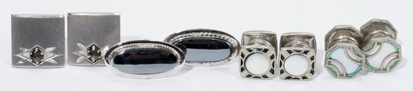 SAPPHIRE, HEMATITE & PEARL MAN'S CUFF LINKS, 4: SAPPHIRE, HEMATITE & PEARL GENTLEMAN'S CUFF LINKS, FOUR PAIRS: