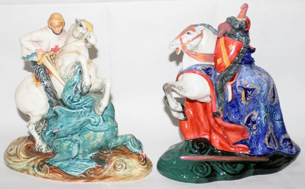 ROYAL DOULTON 'ST. GEORGE' & 'THE BROKEN LANCE': ROYAL DOULTON FIGURES, 'ST. GEORGE' & 'THE BROKEN LANCE', H 6 1/4" & 6 1/2", L 7 1/2":Including one figure of "St. George", HN2051, H. 6 1/4" and one figure of "The Broken Lance", HN2041, H. 6 1/2".