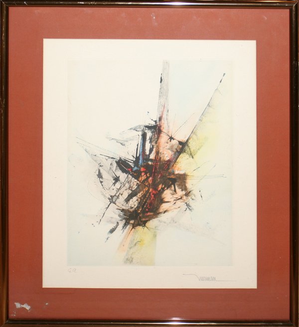 LEONARDO NIERMAN MIXED MEDIA INTAGLIO 15" X 11": LEONARDO NIERMAN, MIXED MEDIA INTAGLIO, 15" X 11", UNTITLED COMPOSITION:E.A.; framed.