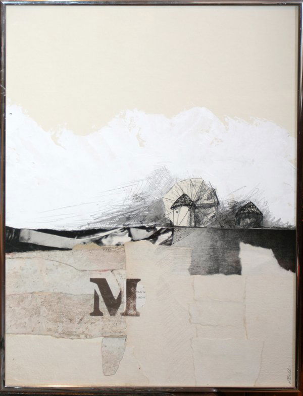 LARRY BELL, MIXED MEDIA, 19 1/2" X 13 1/2",: LARRY BELL, MIXED MEDIA, 19 1/2" X 13 1/2", 'MYKONOS 'M' ': (AMERICAN, B. 1935):Signed at the lower right; under glass and framed.