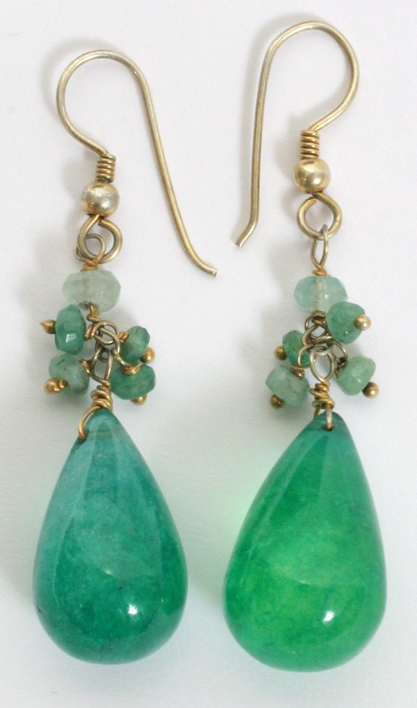 BERYL & SILVER DANGLE EARRINGS, L 1 1/2": BERYL & SILVER DANGLE EARRINGS, L 1 1/2":