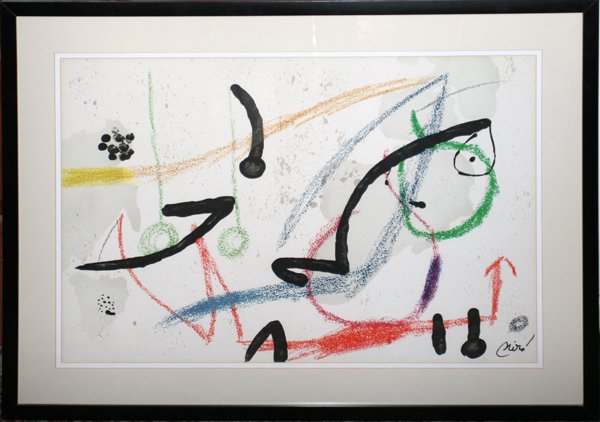 JOAN MIRO, COLOR LITHO, 18" X 26", UNTITLED : JOAN MIRO, COLOR LITHOGRAPH, 18" X 26", UNTITLED COMPOSITION:Signed in the stone; framed.