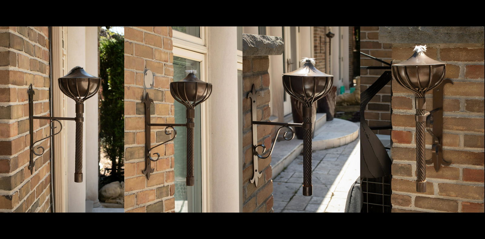 PATINATED METAL TORCH FORM BRACKETS, 4 PCS, H 21", W 8" (1 of 6)